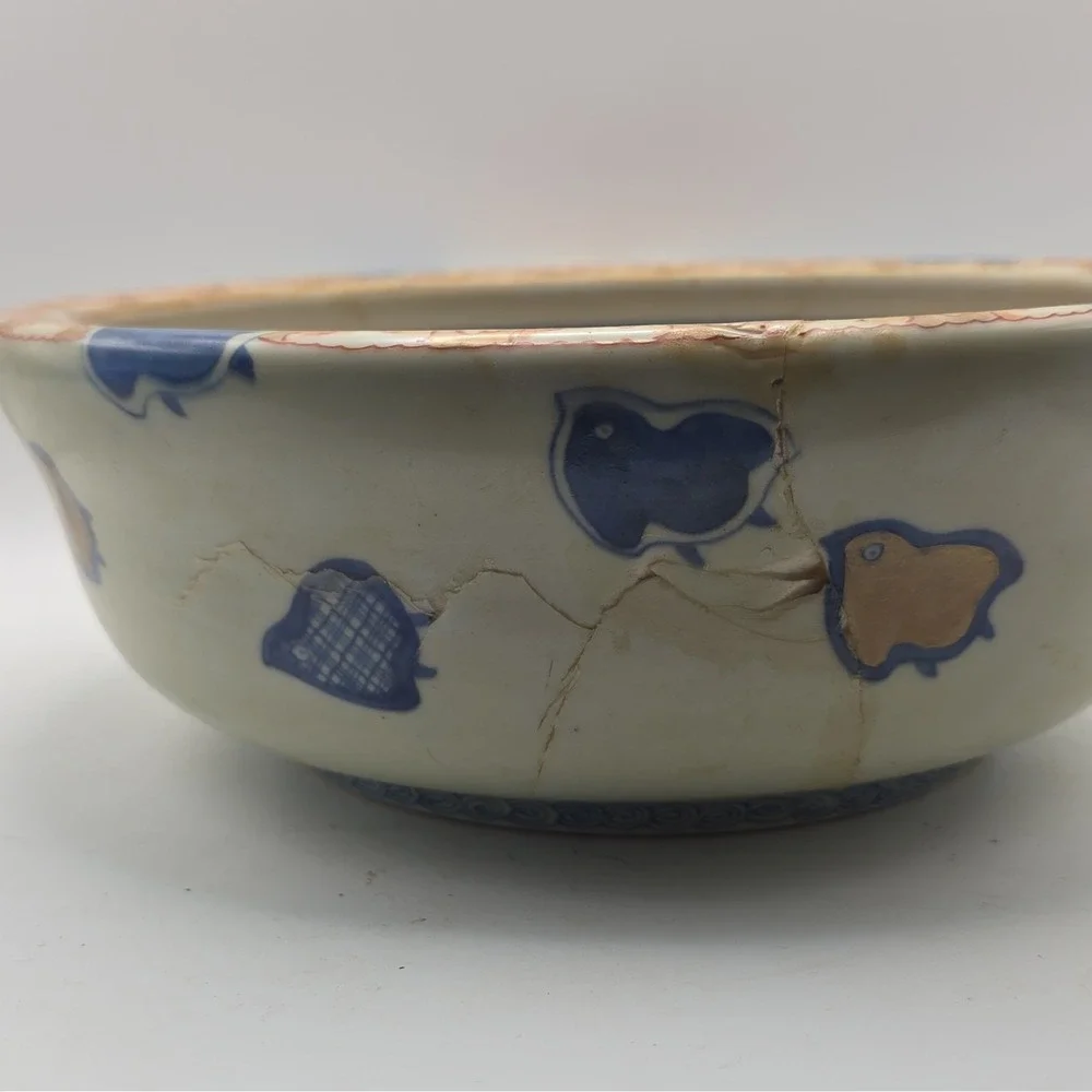 Antique Japanese Imari Porcelain Bowl Hawk Falcon Meiji Edo 19th C As Is Cracked